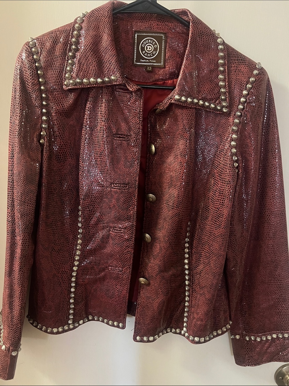 Double D Ranch Women's Wine Red Studded Leather Jacket